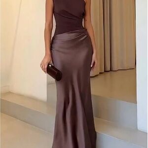 Chic One Shoulder Brown Dress